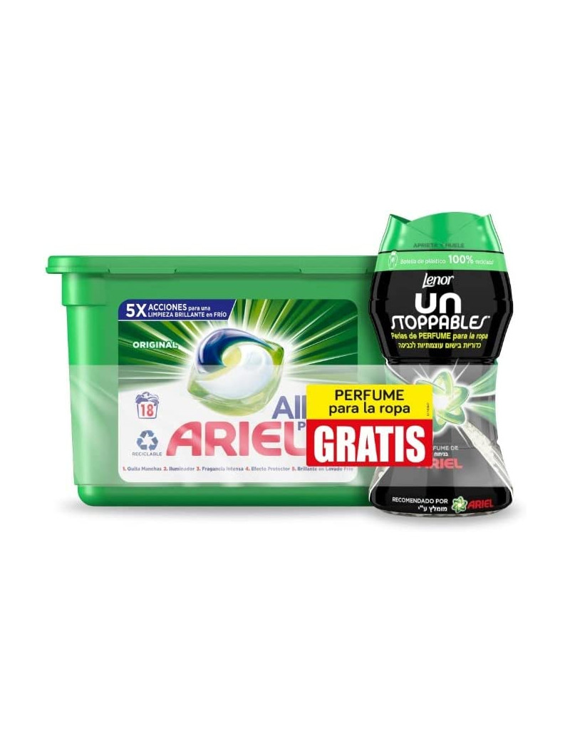 Detergente en cápsulas Todo En Uno Pods + poder extra quitamanchas Ariel 63  lavados.